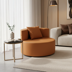 Contemporary Round Leathaire Compressed Sofa - Scandinavian High-Density Sponge Lounge Chair For Living Room Lumendat