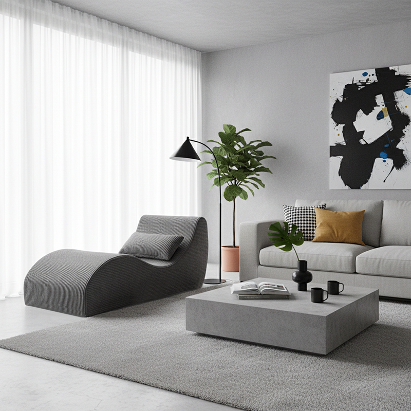 Contemporary Scandinavian Corduroy Compressed Accent Sofa - Wave-Shaped Lounge Chair For Living Room Lumendat