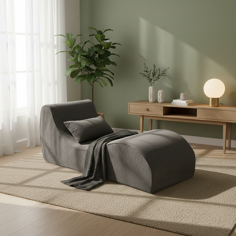 Contemporary Scandinavian Corduroy Compressed Accent Sofa - Wave-Shaped Lounge Chair For Living Room Lumendat