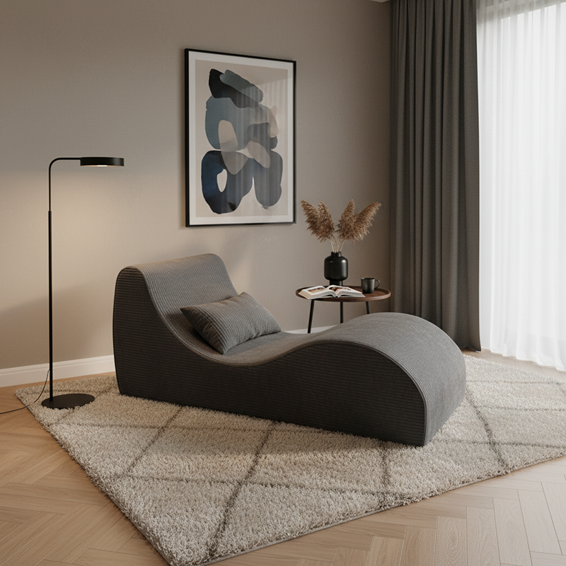 Contemporary Scandinavian Corduroy Compressed Accent Sofa - Wave-Shaped Lounge Chair For Living Room Lumendat