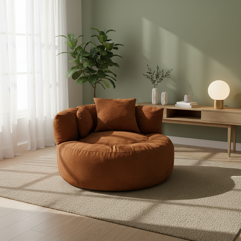 Contemporary Scandinavian Toweling Compressed Single Sofa - Round Circular Accent Chair For Living Room Lumendat