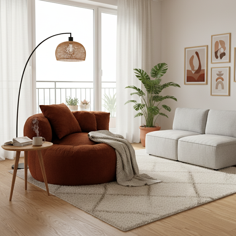 Contemporary Scandinavian Toweling Compressed Single Sofa - Round Circular Accent Chair For Living Room Lumendat