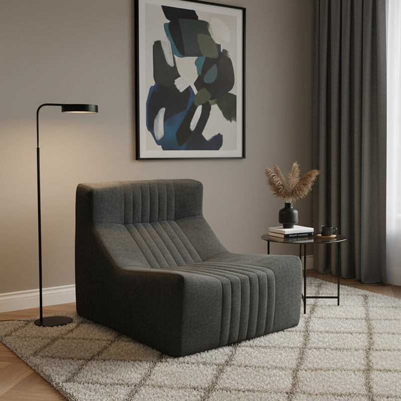 Modern Minimalist Chenille Compressed Single Sofa - Geometric Block Lounge Chair For Living Room Lumendat