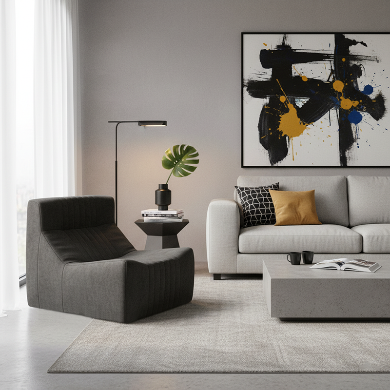 Modern Minimalist Chenille Compressed Single Sofa - Geometric Block Lounge Chair For Living Room Lumendat