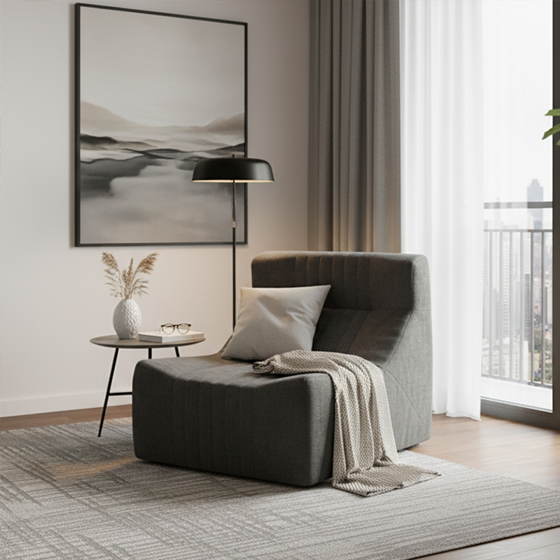 Modern Minimalist Chenille Compressed Single Sofa - Geometric Block Lounge Chair For Living Room Lumendat