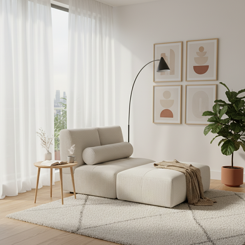 Modern Modular Corduroy Compressed Sofa - Vacuum Compressed Convertible Lounge Chair For Living Room Lumendat