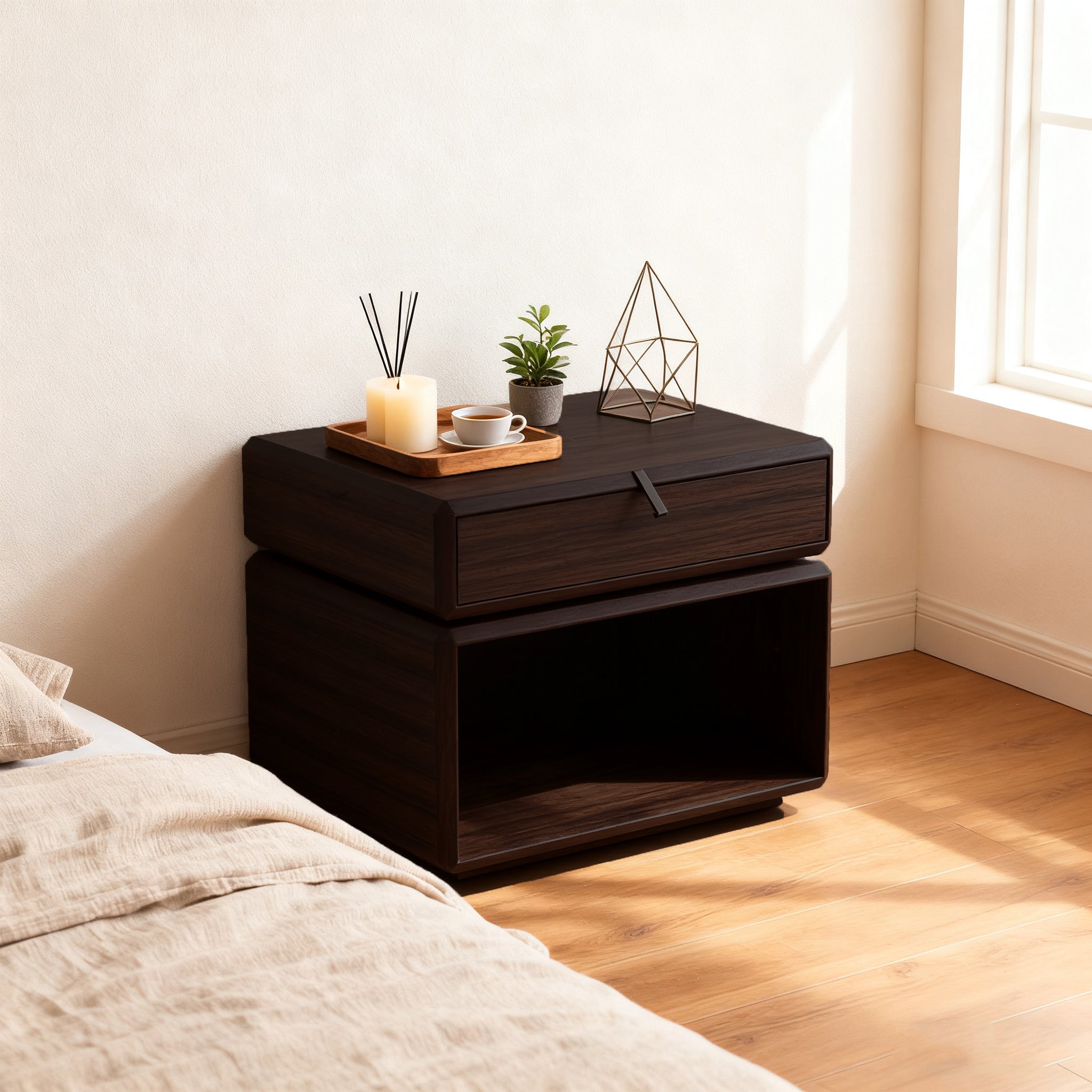 Vintage Rotatable Nightstand - Durable & Sturdy Plywood Side Table For Bedroom Lumendat