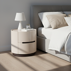 Round Anti-Collision Rotatable Nightstand - Luxury Design Practical Storage Board Side Table 2-Drawer For Bedroom Lumendat