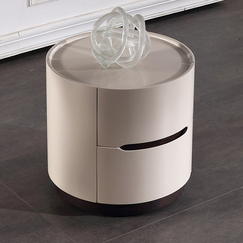 Round Anti-Collision Rotatable Nightstand - Luxury Design Practical Storage Board Side Table 2-Drawer For Bedroom Lumendat