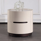 Round Anti-Collision Rotatable Nightstand - Luxury Design Practical Storage Board Side Table 2-Drawer For Bedroom Lumendat