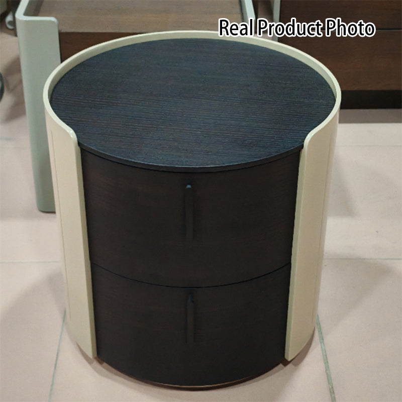 Contemporary Retro Nightstand - Space Aesthetic Highlight & Cylindrical Anti-Collision Design Bedside Table 2-Drawer For Bedroom Lumendat