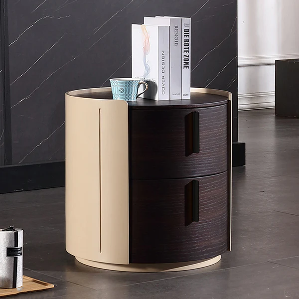 Contemporary Retro Nightstand - Space Aesthetic Highlight & Cylindrical Anti-Collision Design Bedside Table 2-Drawer For Bedroom Lumendat