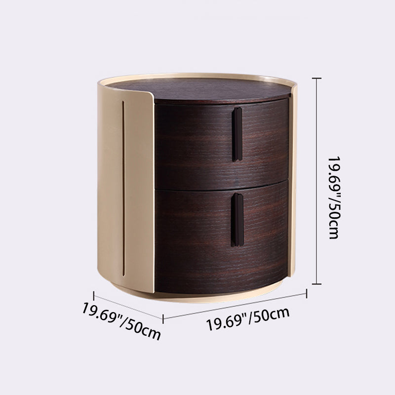 Contemporary Retro Nightstand - Space Aesthetic Highlight & Cylindrical Anti-Collision Design Bedside Table 2-Drawer For Bedroom Lumendat