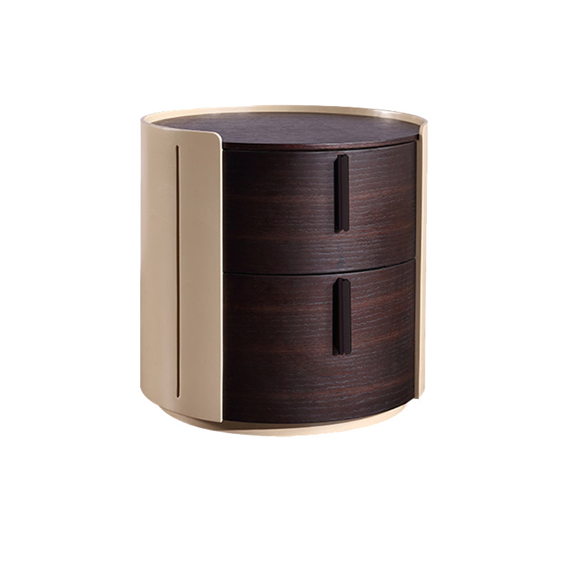 Contemporary Retro Nightstand - Space Aesthetic Highlight & Cylindrical Anti-Collision Design Bedside Table 2-Drawer For Bedroom Lumendat