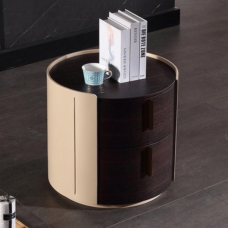 Contemporary Retro Nightstand - Space Aesthetic Highlight & Cylindrical Anti-Collision Design Bedside Table 2-Drawer For Bedroom Lumendat