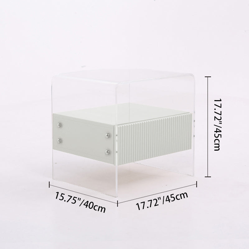 Transparent Acrylic Nightstand - Minimalist Sturdy U-Shaped Support Legs Bedside Table 1-Drawer For Bedroom & Living Room Lumendat