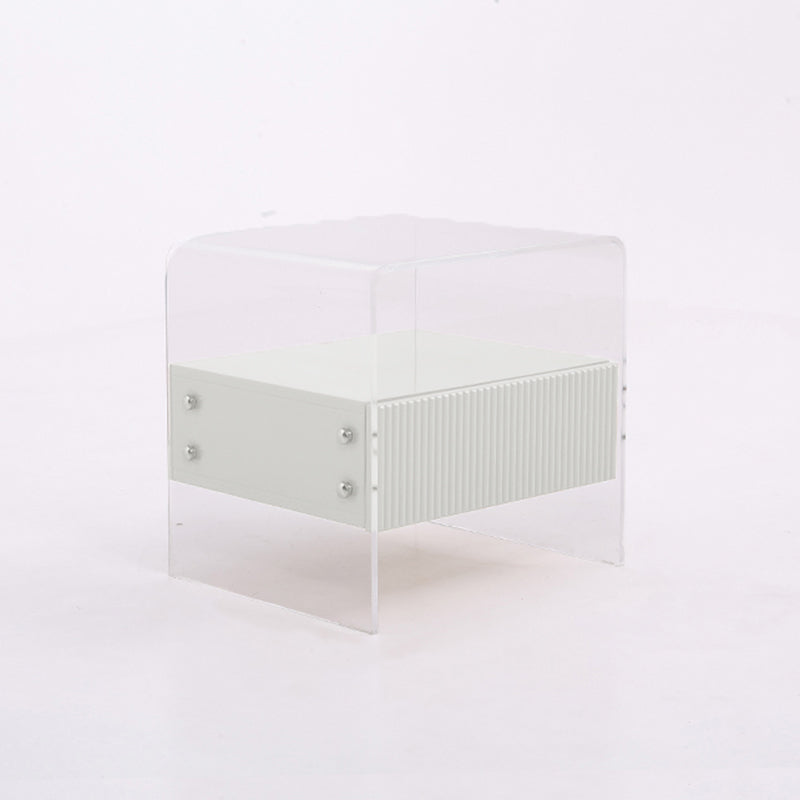 Transparent Acrylic Nightstand - Minimalist Sturdy U-Shaped Support Legs Bedside Table 1-Drawer For Bedroom & Living Room Lumendat