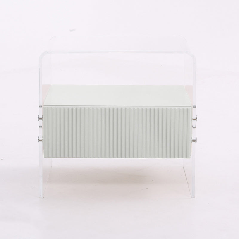 Transparent Acrylic Nightstand - Minimalist Sturdy U-Shaped Support Legs Bedside Table 1-Drawer For Bedroom & Living Room Lumendat