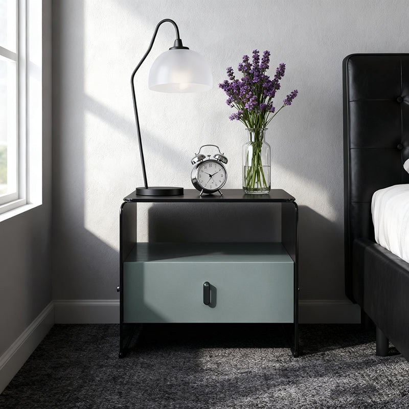 Clear Texture Nightstand - Transparent Tempered Glass Bedside Table 1-Drawer For Bedroom & Living Room Lumendat