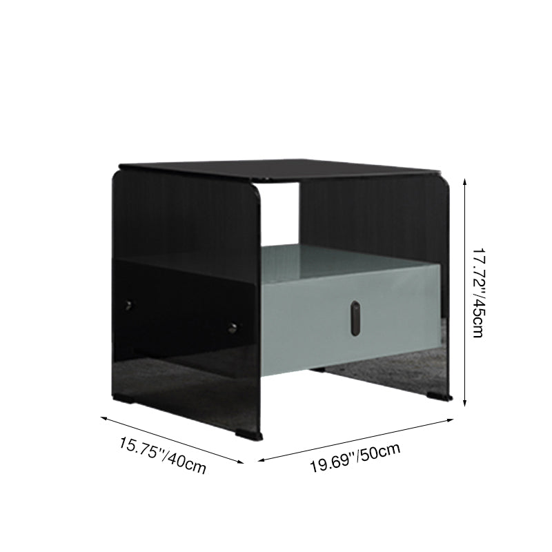 Clear Texture Nightstand - Transparent Tempered Glass Bedside Table 1-Drawer For Bedroom & Living Room Lumendat