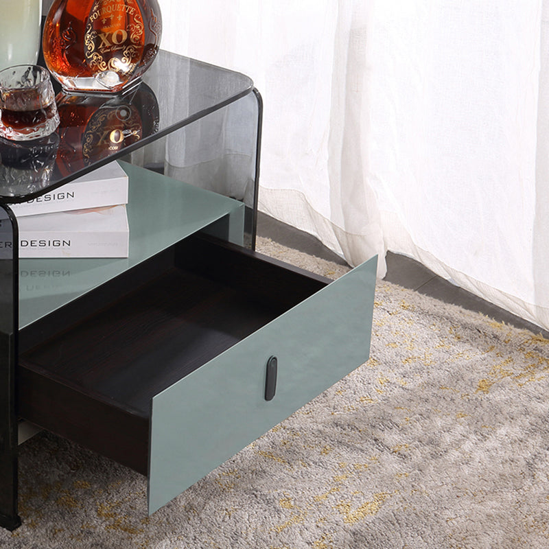 Clear Texture Nightstand - Transparent Tempered Glass Bedside Table 1-Drawer For Bedroom & Living Room Lumendat