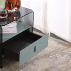 Clear Texture Nightstand - Transparent Tempered Glass Bedside Table 1-Drawer For Bedroom & Living Room Lumendat