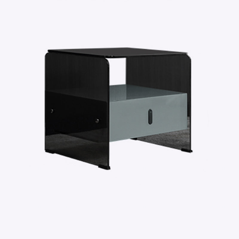 Clear Texture Nightstand - Transparent Tempered Glass Bedside Table 1-Drawer For Bedroom & Living Room Lumendat