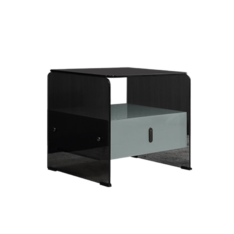 Clear Texture Nightstand - Transparent Tempered Glass Bedside Table 1-Drawer For Bedroom & Living Room Lumendat