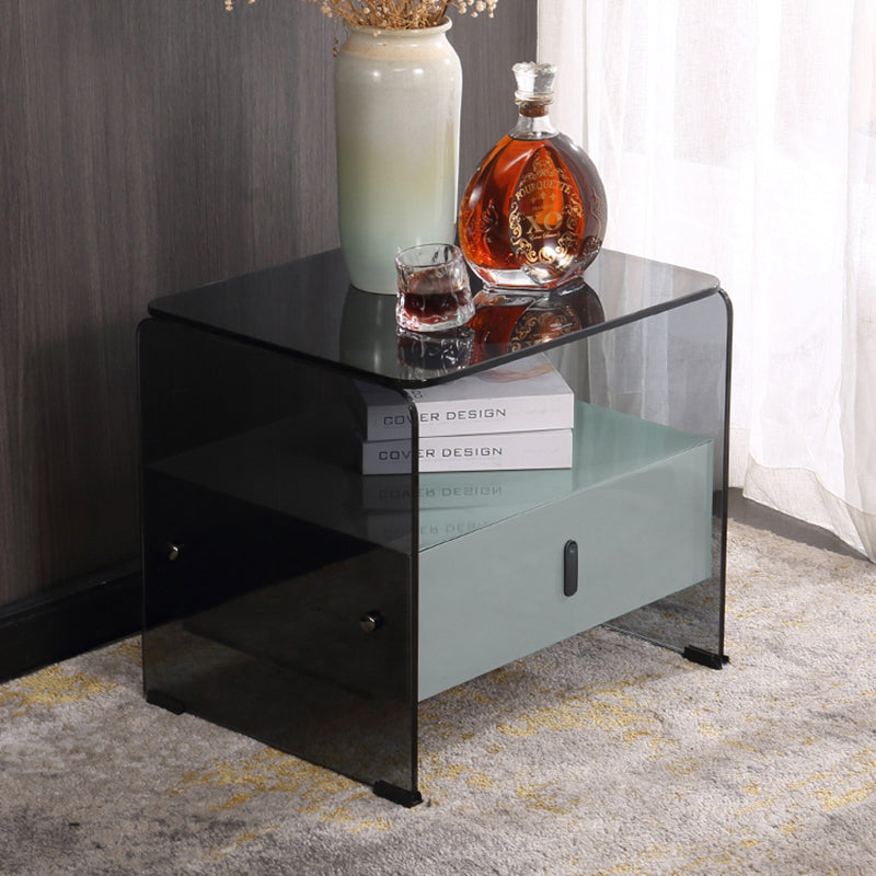 Clear Texture Nightstand - Transparent Tempered Glass Bedside Table 1-Drawer For Bedroom & Living Room Lumendat