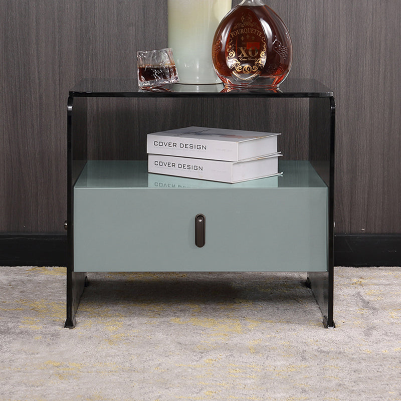 Clear Texture Nightstand - Transparent Tempered Glass Bedside Table 1-Drawer For Bedroom & Living Room Lumendat