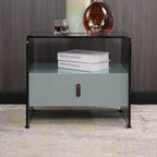 Clear Texture Nightstand - Transparent Tempered Glass Bedside Table 1-Drawer For Bedroom & Living Room Lumendat