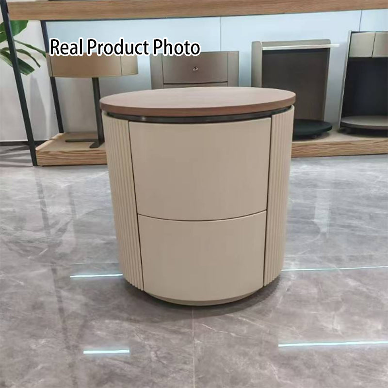 Contemporary Luxury Cylindrical Nightstand - Press-to-Open Bedside Table 2-Drawer For Bedroom Lumendat