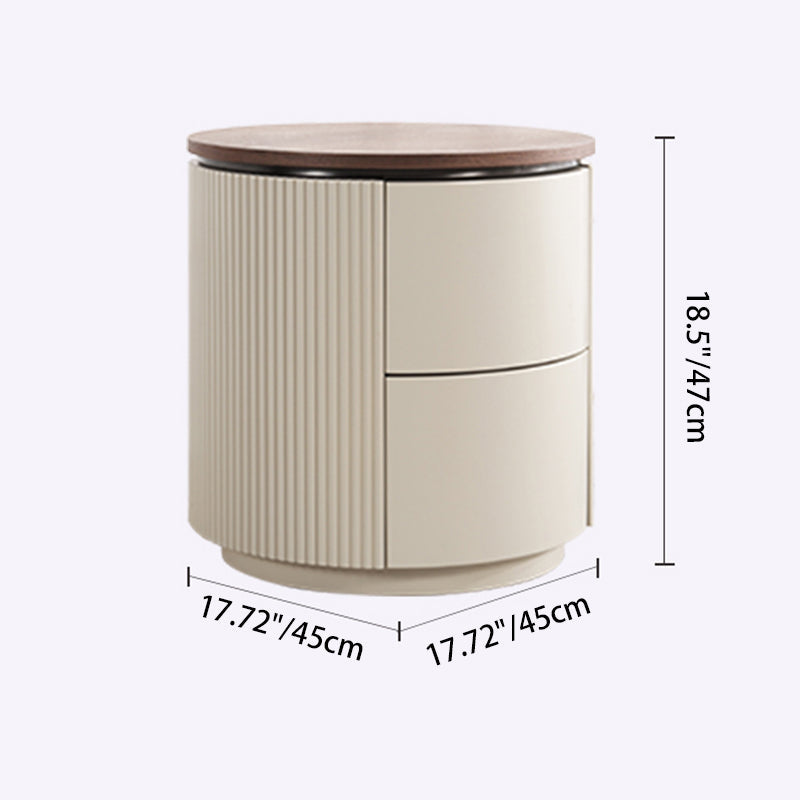 Contemporary Luxury Cylindrical Nightstand - Press-to-Open Bedside Table 2-Drawer For Bedroom Lumendat