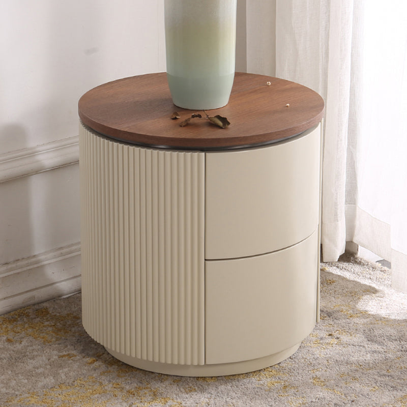 Contemporary Luxury Cylindrical Nightstand - Press-to-Open Bedside Table 2-Drawer For Bedroom Lumendat