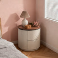 Contemporary Luxury Cylindrical Nightstand - Press-to-Open Bedside Table 2-Drawer For Bedroom Lumendat