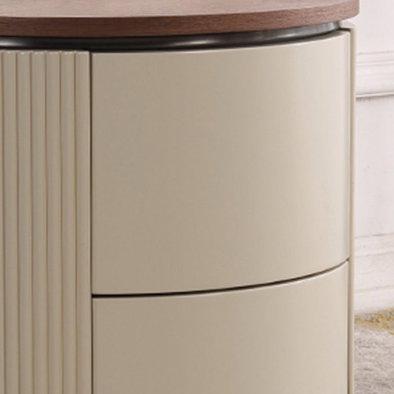 Contemporary Luxury Cylindrical Nightstand - Press-to-Open Bedside Table 2-Drawer For Bedroom Lumendat