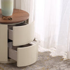Contemporary Luxury Cylindrical Nightstand - Press-to-Open Bedside Table 2-Drawer For Bedroom Lumendat