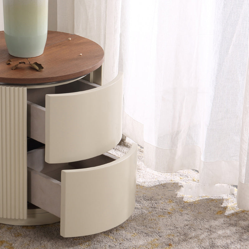 Contemporary Luxury Cylindrical Nightstand - Press-to-Open Bedside Table 2-Drawer For Bedroom Lumendat