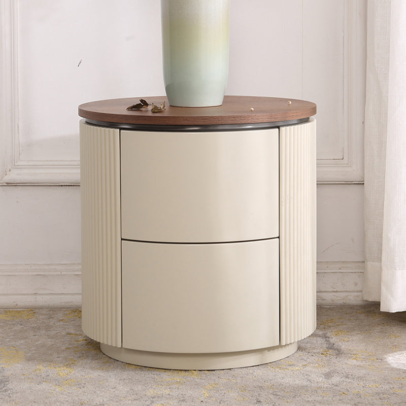 Contemporary Luxury Cylindrical Nightstand - Press-to-Open Bedside Table 2-Drawer For Bedroom Lumendat