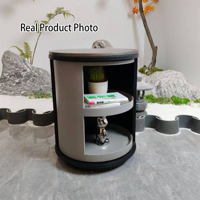 Industrial Rotating Nightstand - Round Skin-Friendly Baking Paint Bedside Table 3-Tier For Bedroom & Living Room Lumendat