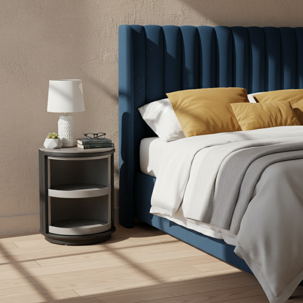 Industrial Rotating Nightstand - Round Skin-Friendly Baking Paint Bedside Table 3-Tier For Bedroom & Living Room Lumendat