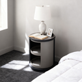 Industrial Rotating Nightstand - Round Skin-Friendly Baking Paint Bedside Table 3-Tier For Bedroom & Living Room Lumendat