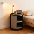 Industrial Rotating Nightstand - Round Skin-Friendly Baking Paint Bedside Table 3-Tier For Bedroom & Living Room Lumendat
