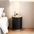 Modern Minimalist Smoked Wood Nightstand - High-Quality Round Design Bedside Table 2-Cabinet For Bedroom & Living Room Lumendat