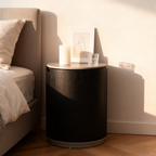 Modern Minimalist Smoked Wood Nightstand - High-Quality Round Design Bedside Table 2-Cabinet For Bedroom & Living Room Lumendat