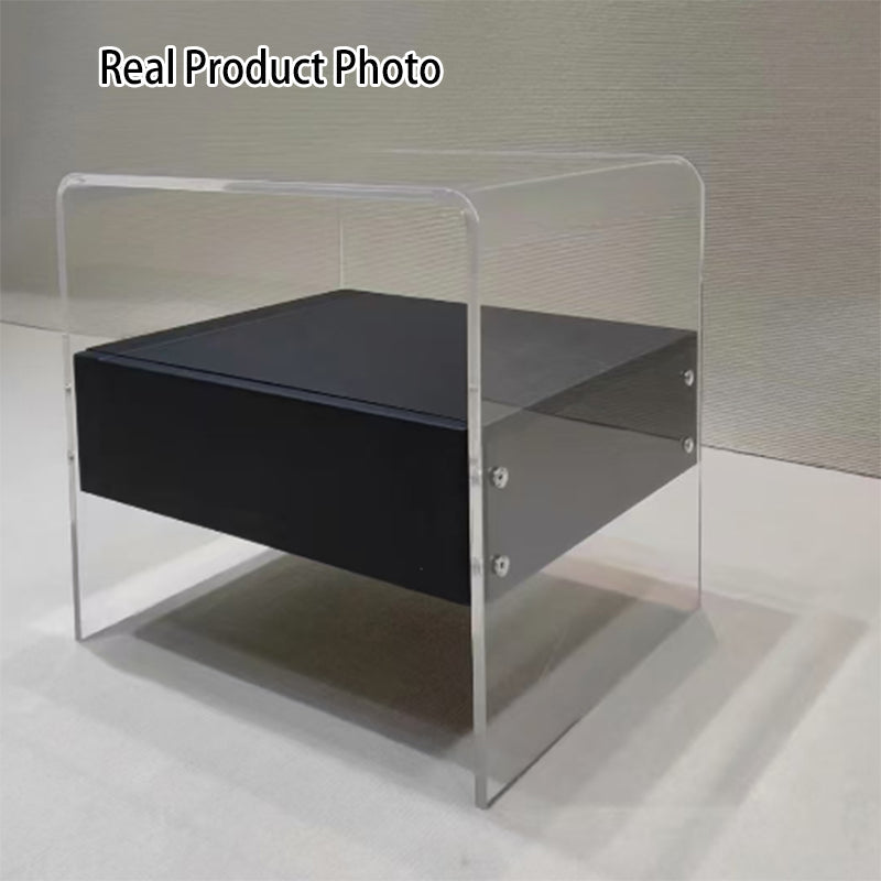 Acrylic Industrial-Style Nightstand - Functional Aesthetics Rectangular Bedside Table 1-Drawer For Bedroom & Living Room Lumendat