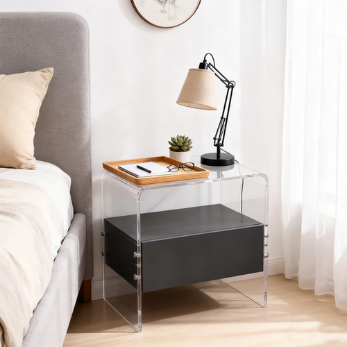 Acrylic Industrial-Style Nightstand - Functional Aesthetics Rectangular Bedside Table 1-Drawer For Bedroom & Living Room Lumendat