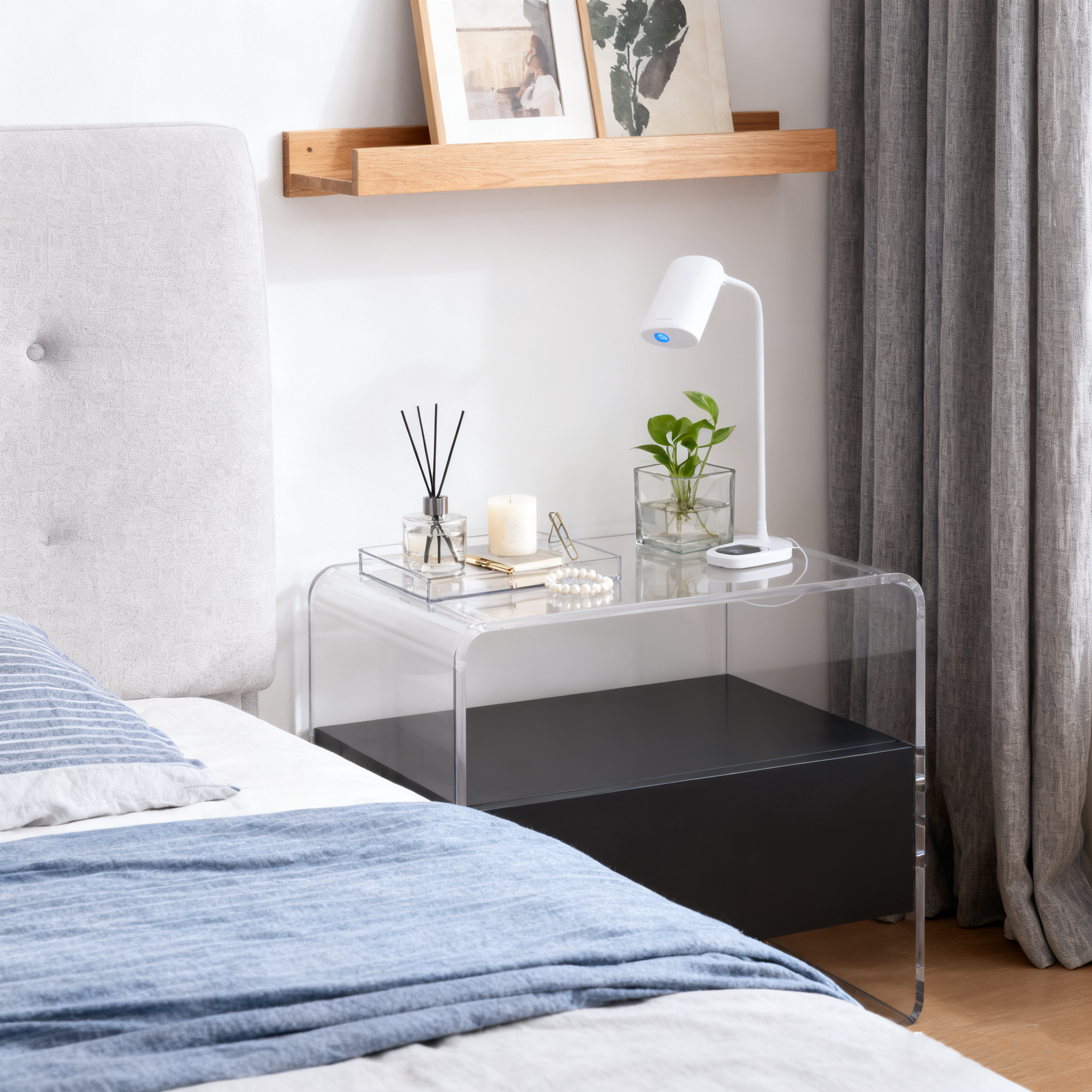 Acrylic Industrial-Style Nightstand - Functional Aesthetics Rectangular Bedside Table 1-Drawer For Bedroom & Living Room Lumendat