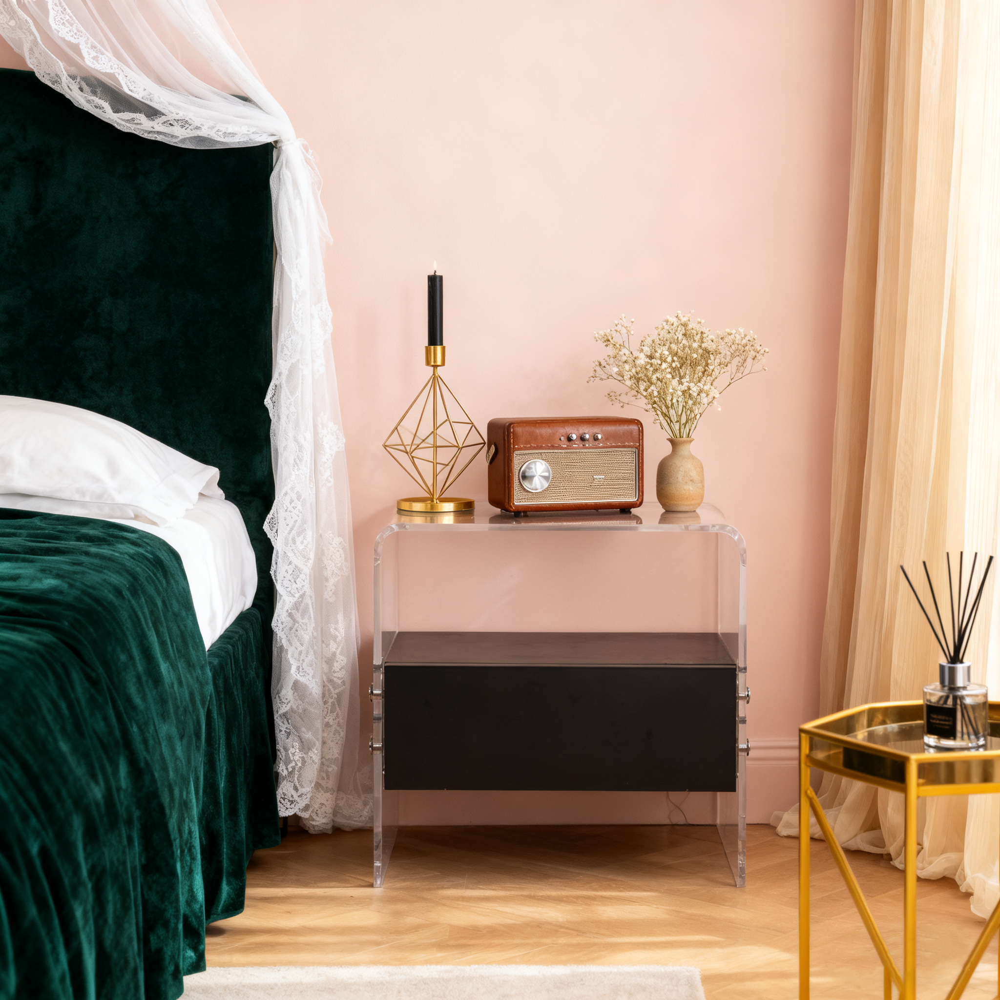 Acrylic Industrial-Style Nightstand - Functional Aesthetics Rectangular Bedside Table 1-Drawer For Bedroom & Living Room Lumendat