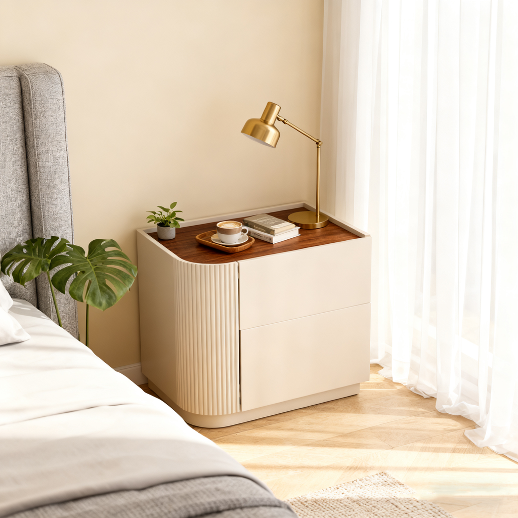 Premium Luxury Nightstand - Delicate Textured Panel Bedside Table 2-Drawer For Bedroom & Living Room Lumendat